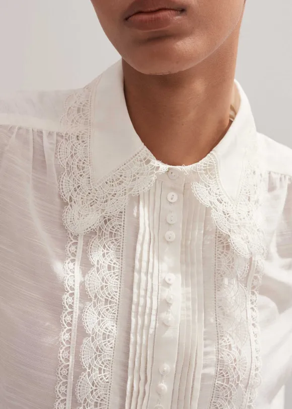 Silk Cotton Lace Trim Blouse