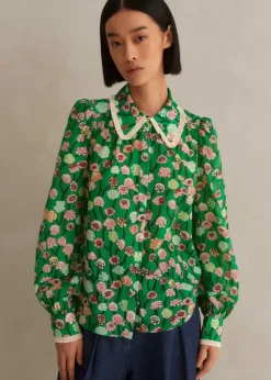 Silk Cotton Lantana Flower Print Shirt