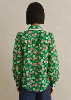 Silk Cotton Lantana Flower Print Shirt