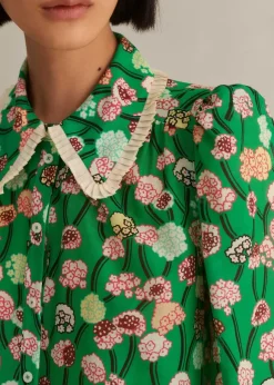 Silk Cotton Lantana Flower Print Shirt