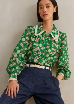 Silk Cotton Lantana Flower Print Shirt