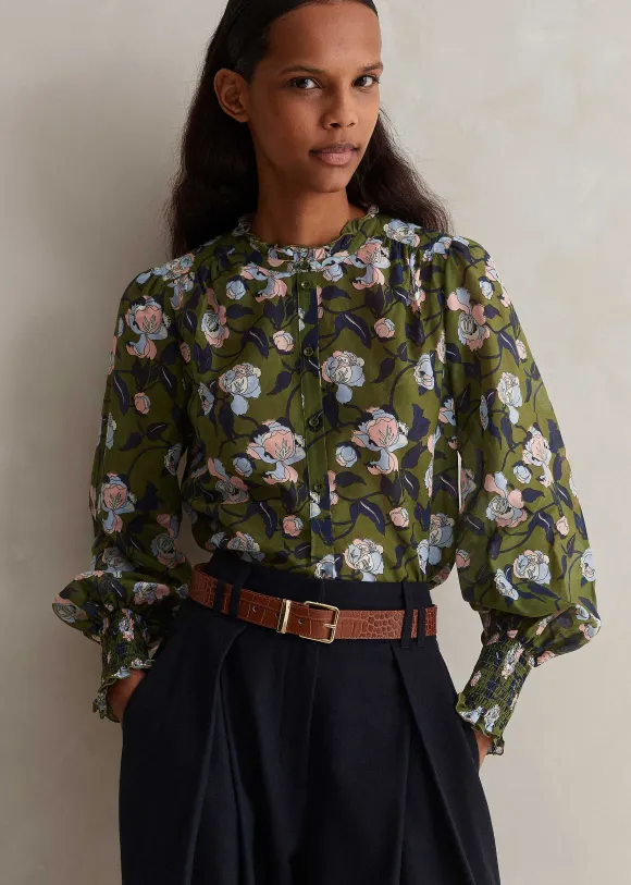 Silk Cotton Rose Print Blouse