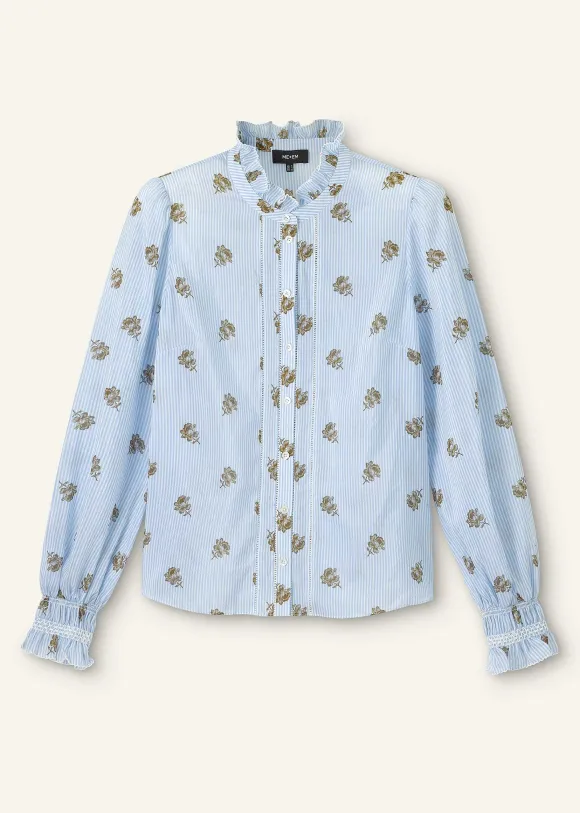 Silk Cotton Striped Rose Print Blouse