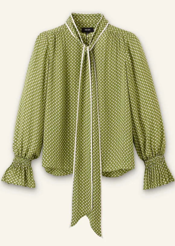 Silk Daisy Flower Print Top + Scarf