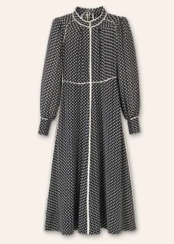 Silk Daisy Polka Dot Print Maxi Dress