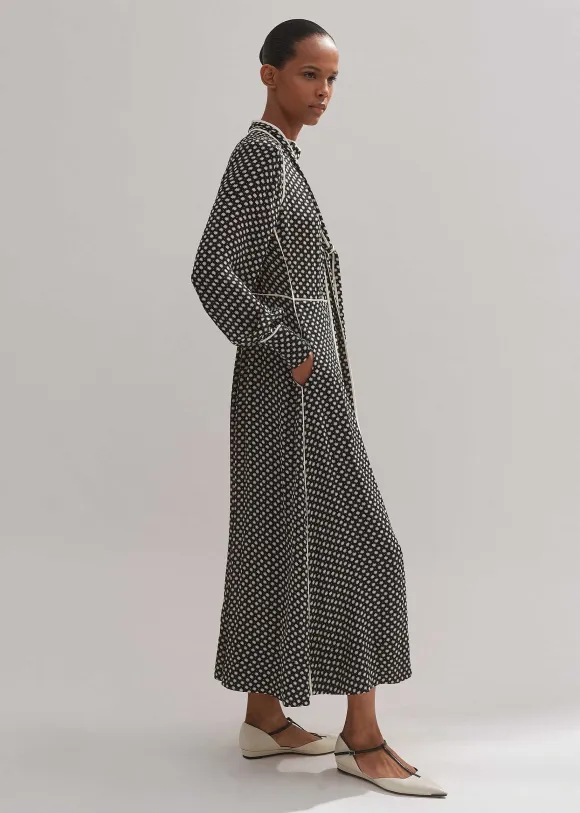Silk Daisy Polka Dot Print Maxi Dress