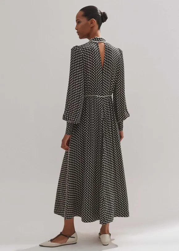 Silk Daisy Polka Dot Print Maxi Dress