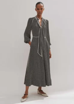 Silk Daisy Polka Dot Print Maxi Dress