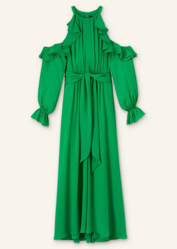 Silk Exposed Shoulder Maxi Dress + Belt