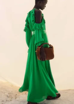 Silk Exposed Shoulder Maxi Dress + Belt