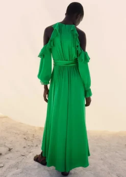 Silk Exposed Shoulder Maxi Dress + Belt