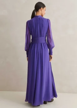 Silk Full-Length Dress With Corsage + Belt