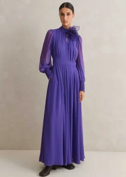 Silk Full-Length Dress With Corsage + Belt