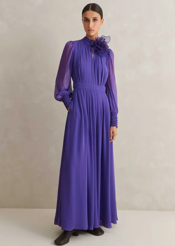 Silk Full-Length Dress With Corsage + Belt