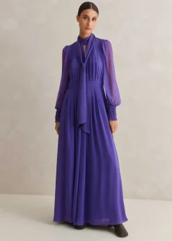 Silk Full-Length Dress With Corsage + Belt