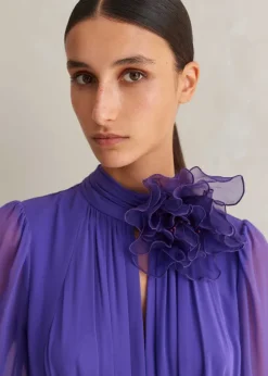 Silk Full-Length Dress With Corsage + Belt