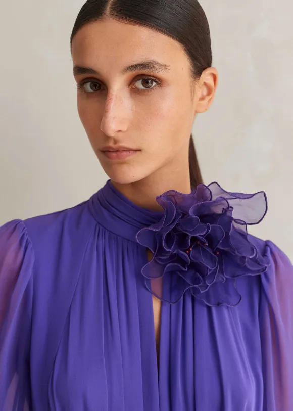 Silk Full-Length Dress With Corsage + Belt