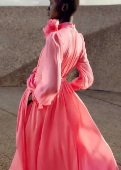 Silk Full-Length Dress With Corsage + Belt