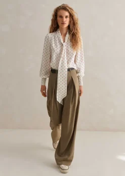 Silk Halo Spot Print Pussybow Blouse