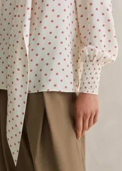 Silk Halo Spot Print Pussybow Blouse