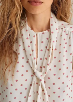 Silk Halo Spot Print Pussybow Blouse