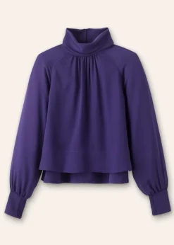 Silk High Neck Raglan Sleeve Top