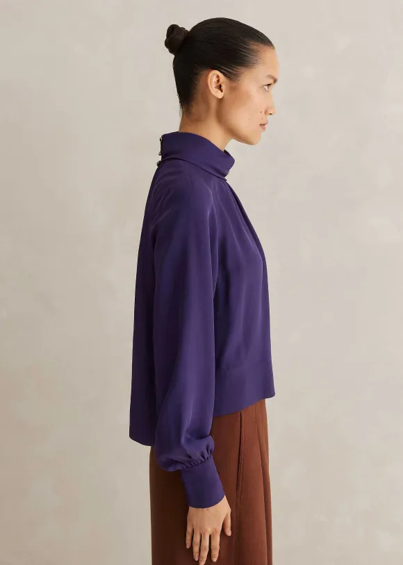 Silk High Neck Raglan Sleeve Top