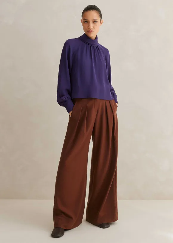 Silk High Neck Raglan Sleeve Top