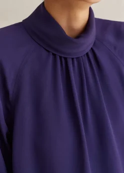 Silk High Neck Raglan Sleeve Top