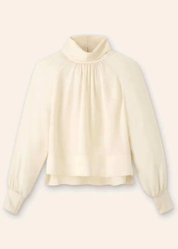 Silk High Neck Raglan Sleeve Top