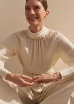 Silk High Neck Raglan Sleeve Top