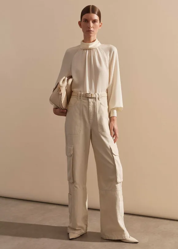 Silk High Neck Raglan Sleeve Top