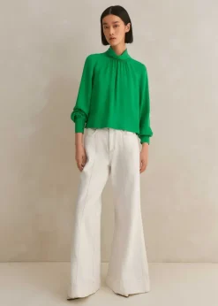 Silk High Neck Raglan Sleeve Top