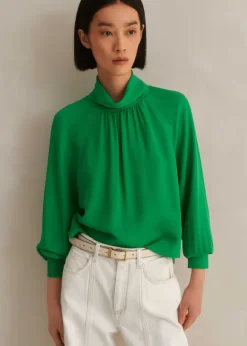 Silk High Neck Raglan Sleeve Top