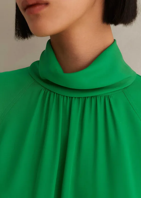 Silk High Neck Raglan Sleeve Top