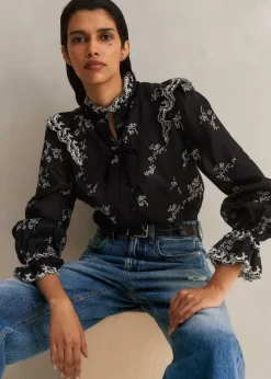 Silk Organza Cherry Blossom Print Blouse