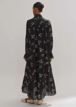 Silk Organza Cherry Blossom Print Maxi Dress