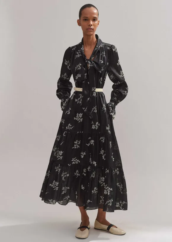 Silk Organza Cherry Blossom Print Maxi Dress