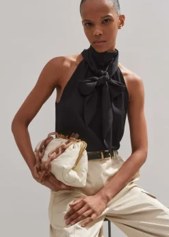 Silk Pussybow Halterneck Top