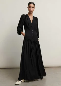 Silk Statement V-Neck Maxi Dress + Belt