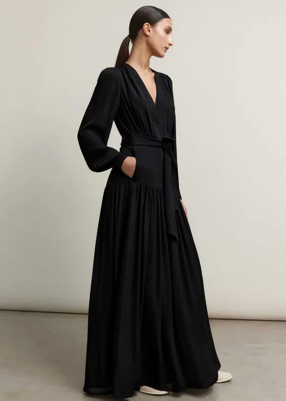 Silk Statement V-Neck Maxi Dress + Belt