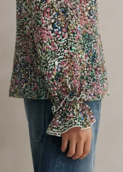 Silk-Blend Devor Confetti Print Blouse