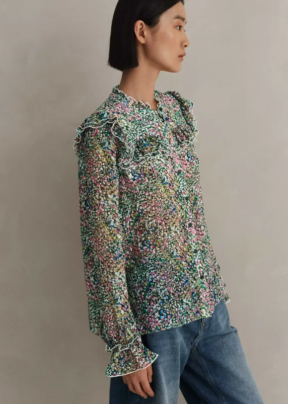 Silk-Blend Devor Confetti Print Blouse
