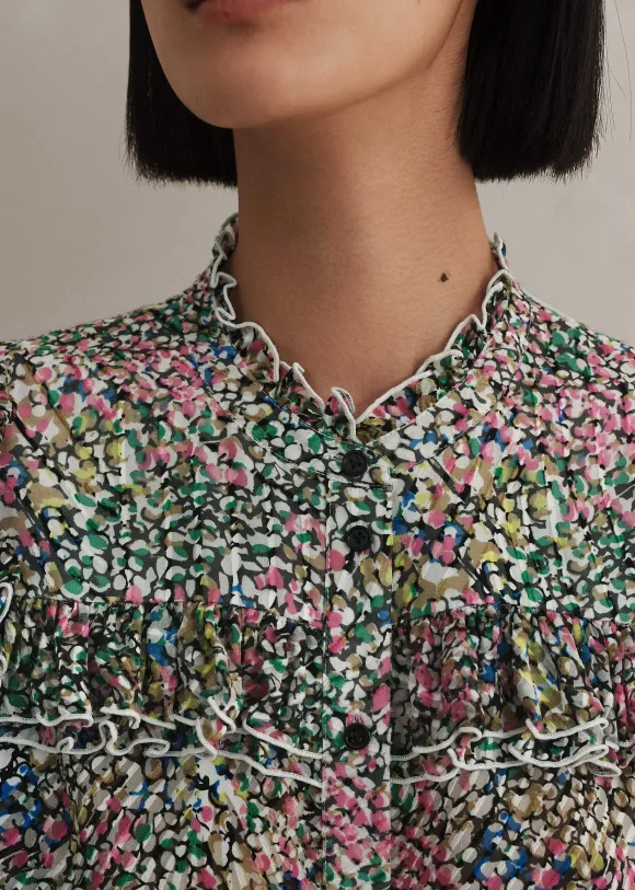 Silk-Blend Devor Confetti Print Blouse