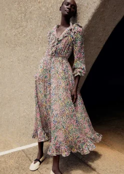 Silk-Blend Devor Confetti Print Maxi Dress