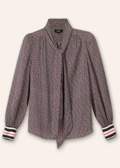 Star Flower Print Pussybow Blouse