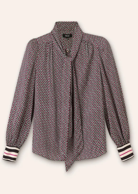 Star Flower Print Pussybow Blouse