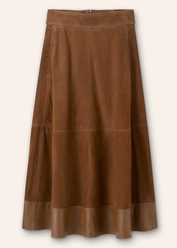Suede Mix High-Waisted Midi Skirt