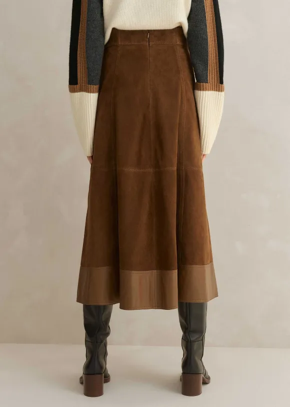 Suede Mix High-Waisted Midi Skirt