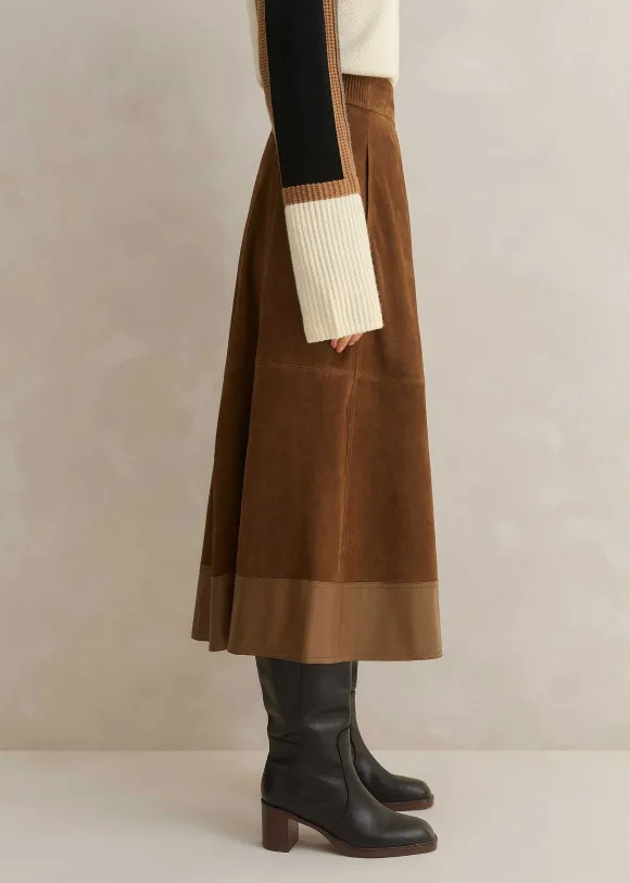 Suede Mix High-Waisted Midi Skirt